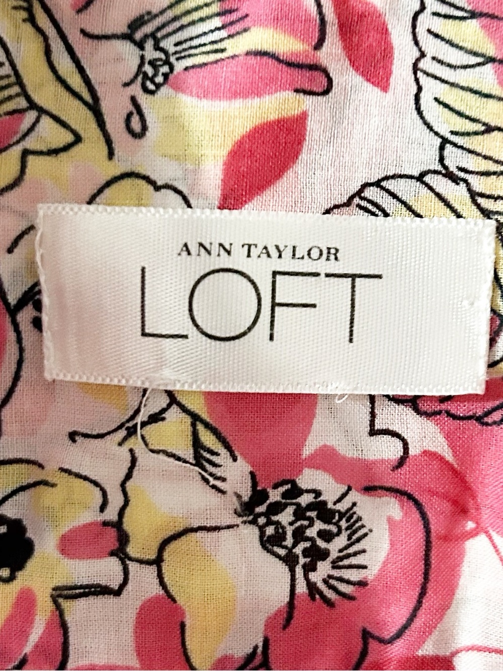 Ann Taylor LOFT Pink Floral Button Down Shirt 100% Cotton 3/4 Sleeve Blouse - Picture 7 of 9